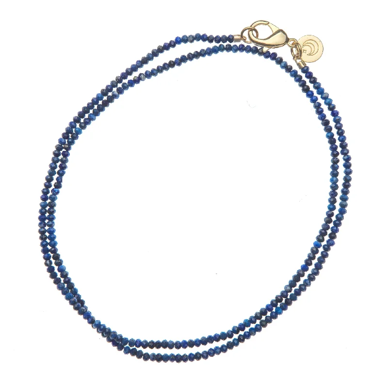 Double Wrap Diamond Cut Beaded Necklace in Lapis