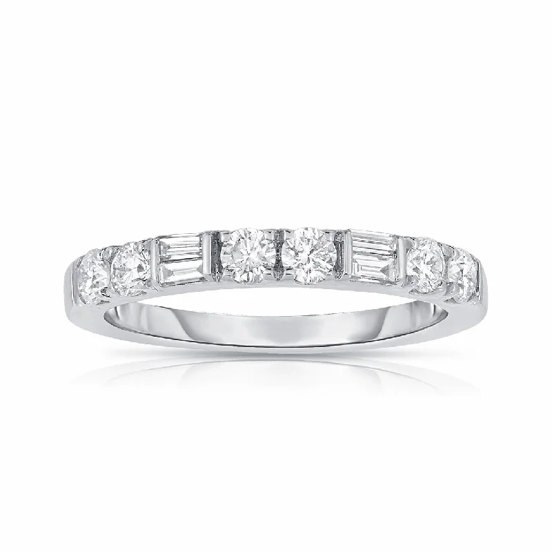 Fink's 14K White Gold Round and Baguette Diamond Wedding Band