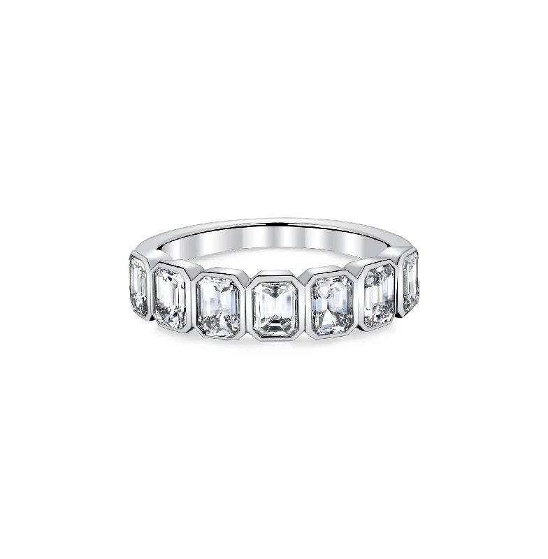 Fink's Exclusive Emerald Cut Diamond Bezel Set Band in White Gold