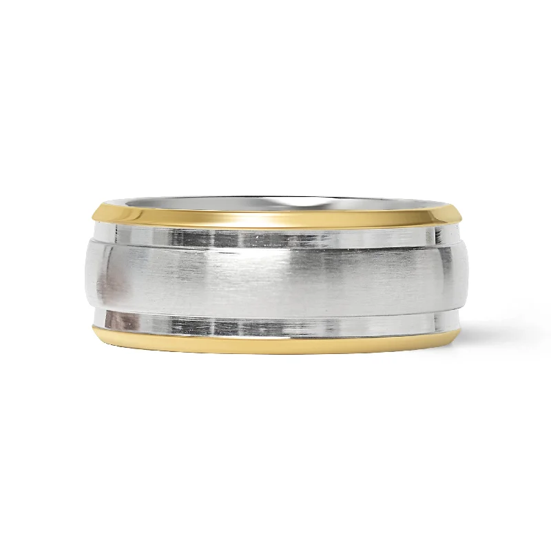 Gold Double Trim Brushed Center Stainless Steel Ring / CFR7019