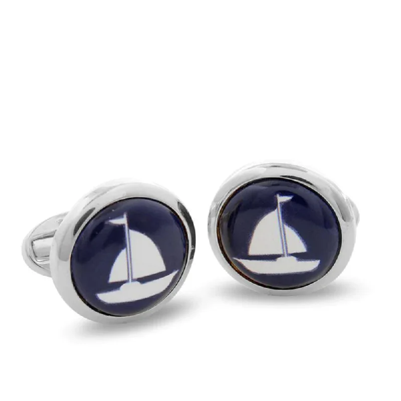 Halcyon Days Sailing Boat Palladium Round Cufflinks