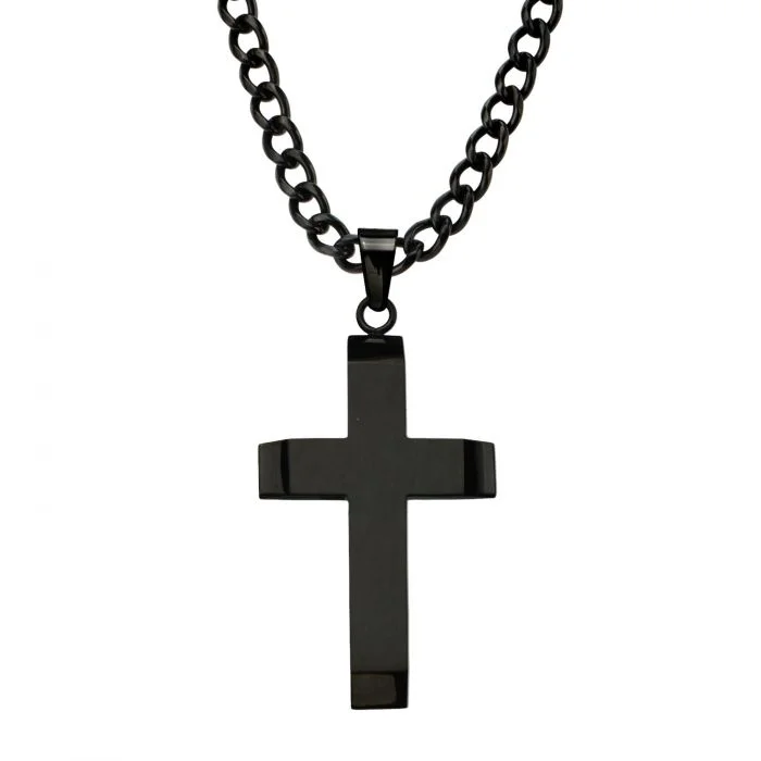 Black Plated Cross Pendant | 24" | INOX