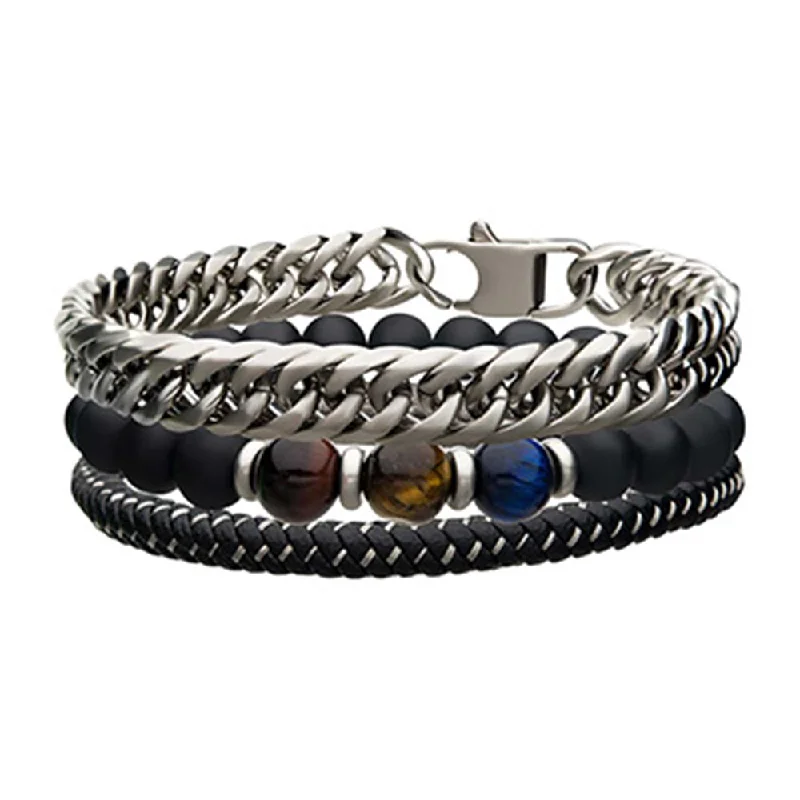 Men's Black Braided Leather Bracelet | INOX