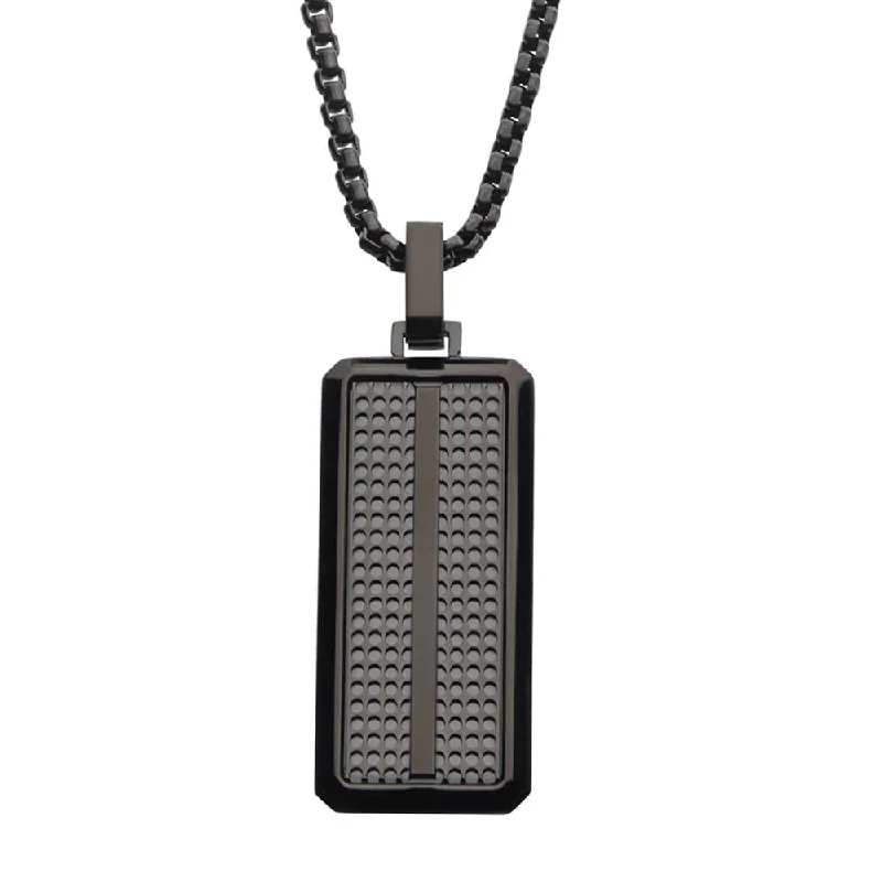 Black IP Streamline Dog Tag Pendant with Bold Box Chain | INOX