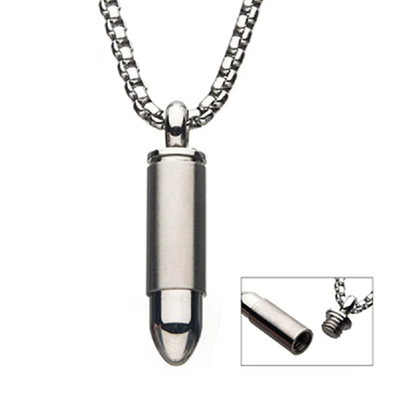 Stainless Steel Memorial Bullet Pendant with Steel Box Chain | INOX