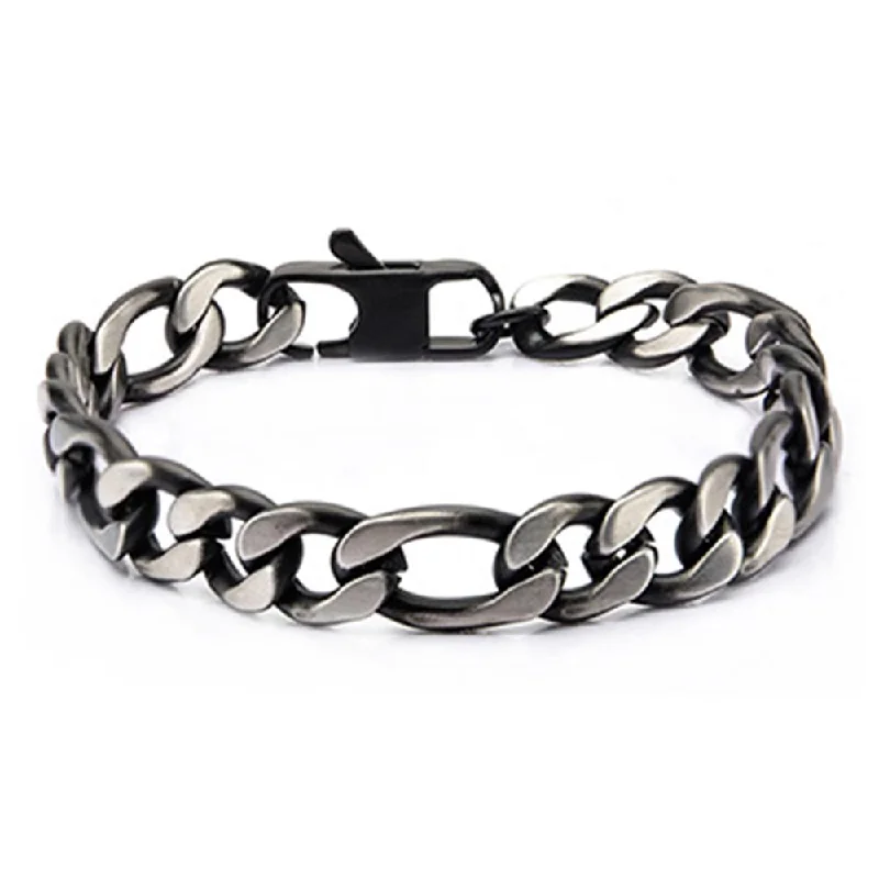 Black IP Figaro Chain Bracelet with 8.5 inch long | INOX