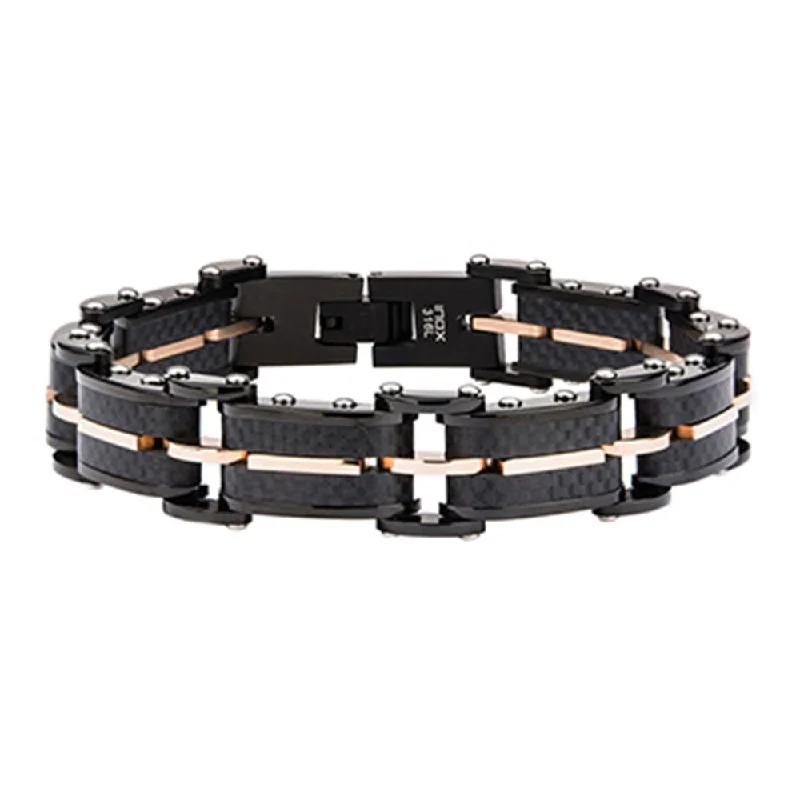 Men's Stainless Steel Rose Gold IP Link Bracelet. Dimension: 8 1/2 inc