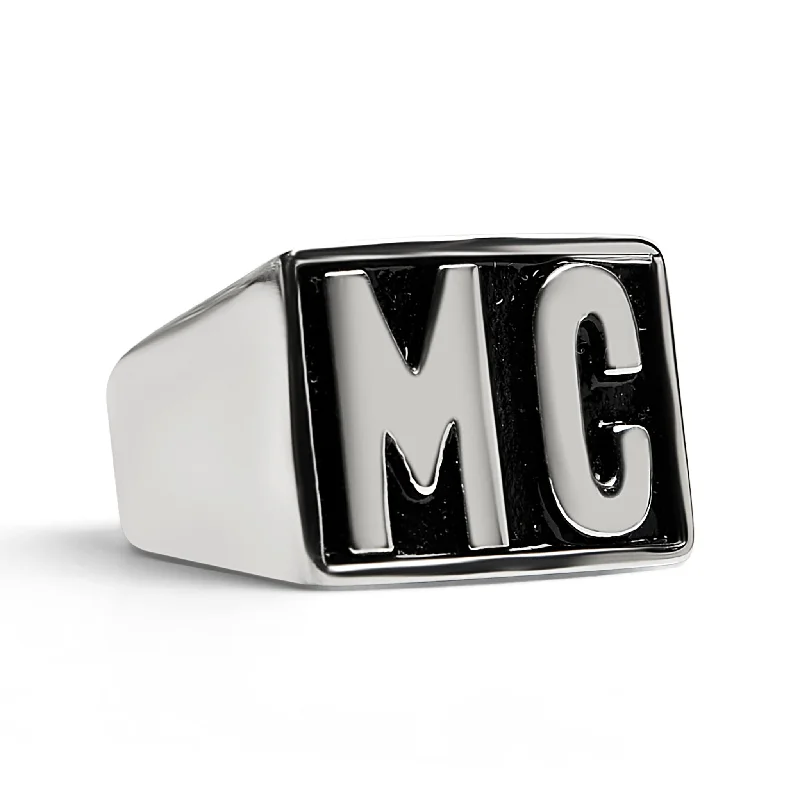 Stainless Steel Motorcycle Club "MC" Insignia Signet Ring / SCR4055