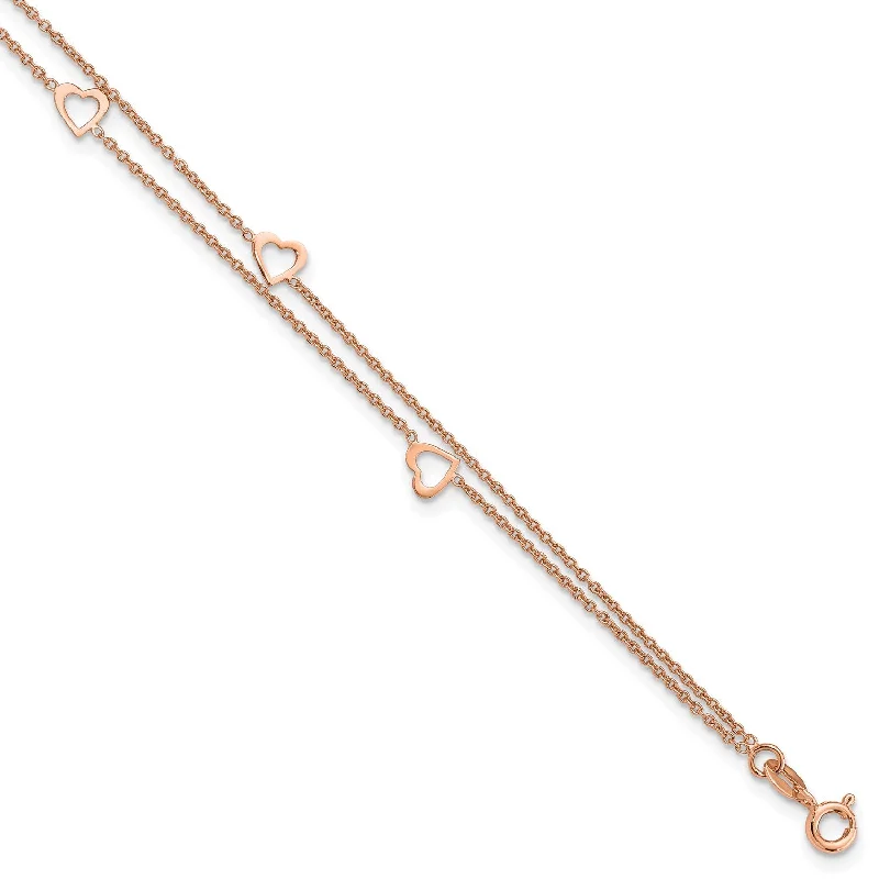 Rose Gold Plated Sterling Silver 10-inch Heart Anklet