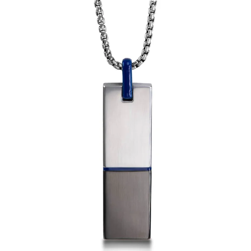 Silver & Blue Enamel 26" Dog Tag Necklace