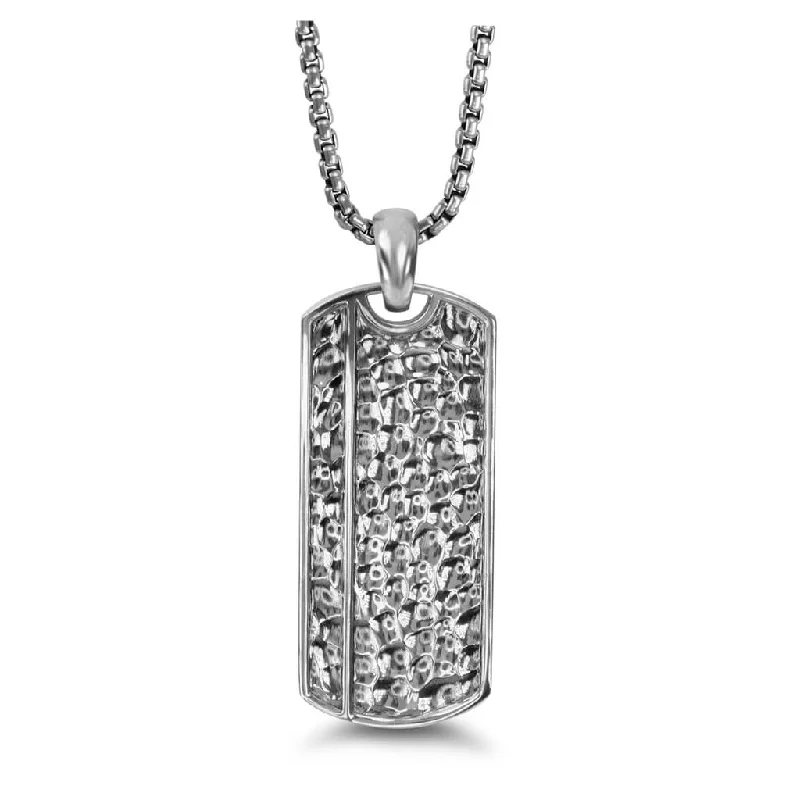 Silver Dog Tag 26" Necklace with Hammer Finish