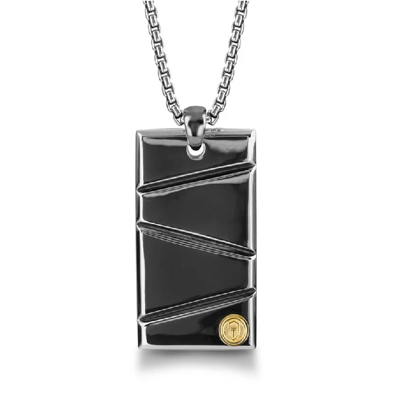 Silver with Black Ruthenium & Gold Plate 26" Dog Tag Necklace