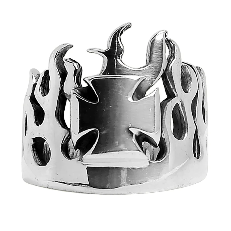 Sterling Silver Maltese Cross Flame Ring / SSR0022