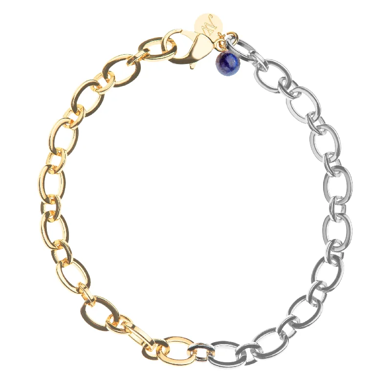 Two-tone Chunky Link Chain with Lapis Bead