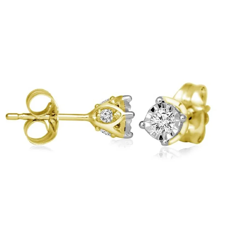 1/4 CTW Diamond Solitaire Illusion Set Stud Earrings in 10KT Yellow Gold