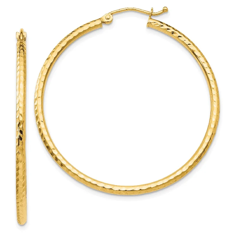 14KT Yellow Gold 40X2MM Diamond-cut Hoop Earrings