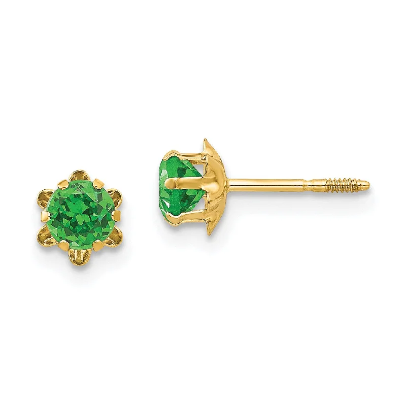 4MM Simulated Emerald Stud Earrings in 14KT Yellow Gold