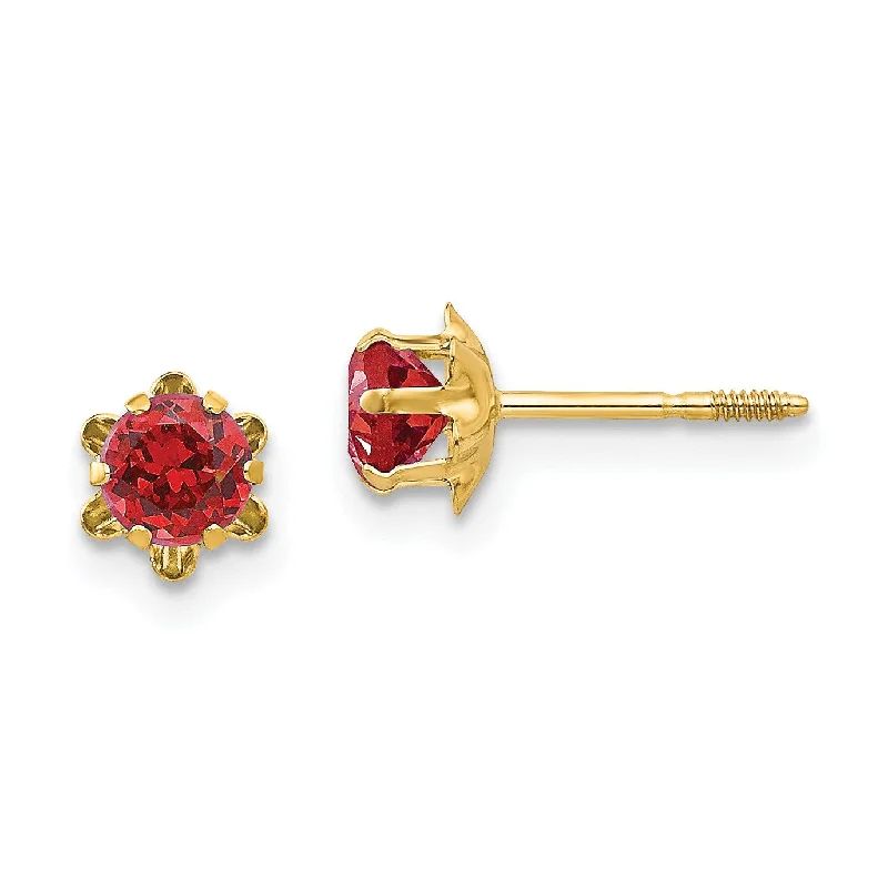 4MM Simulated Ruby Stud Earrings in 14KT Yellow Gold