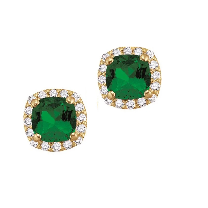 5MM Simulated Emerald and White Sapphire Stud Earrings in 10KT Yellow Gold