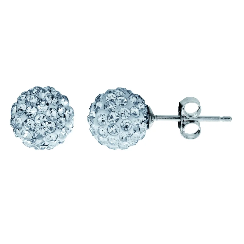 8MM Round Crystal Stud Earrings in Sterling Silver