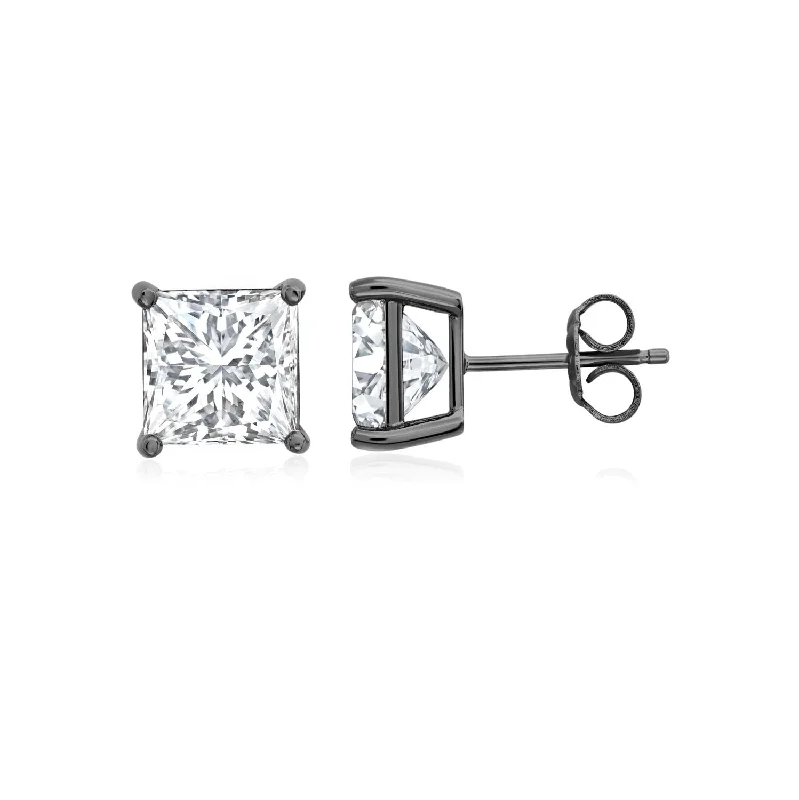 Crislu Black Rhodium Sterling Silver Princess Cut Cubic Zirconia Stud Earrings