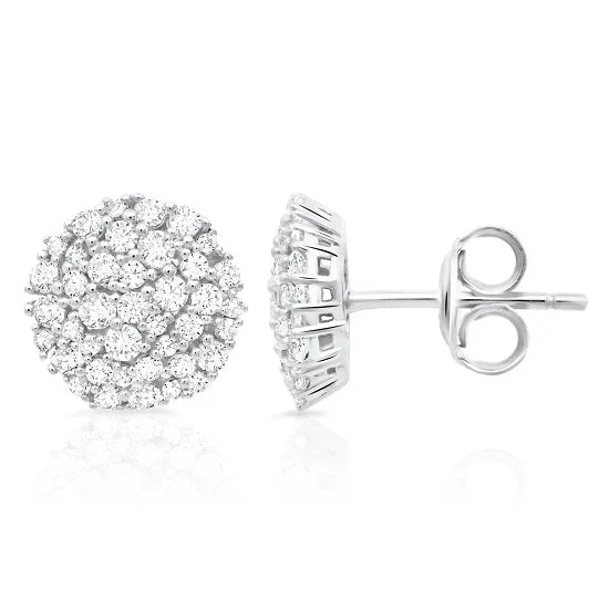 Crislu Platinum Plated Sterling Silver Round Cubic Zirconia Cluster Stud Earrings