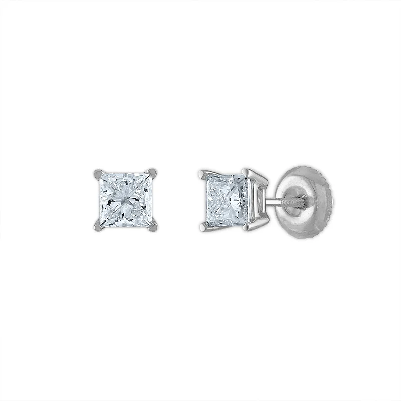 Signature Certificate EcoLove 1 CTW Princess Cut Lab Grown Diamond Solitaire Stud Earrings in 14KT White Gold