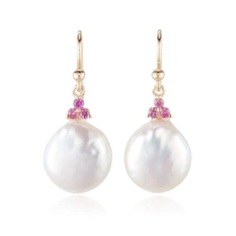 Madison Drop Earrings in Pearls & Pink Sapphires