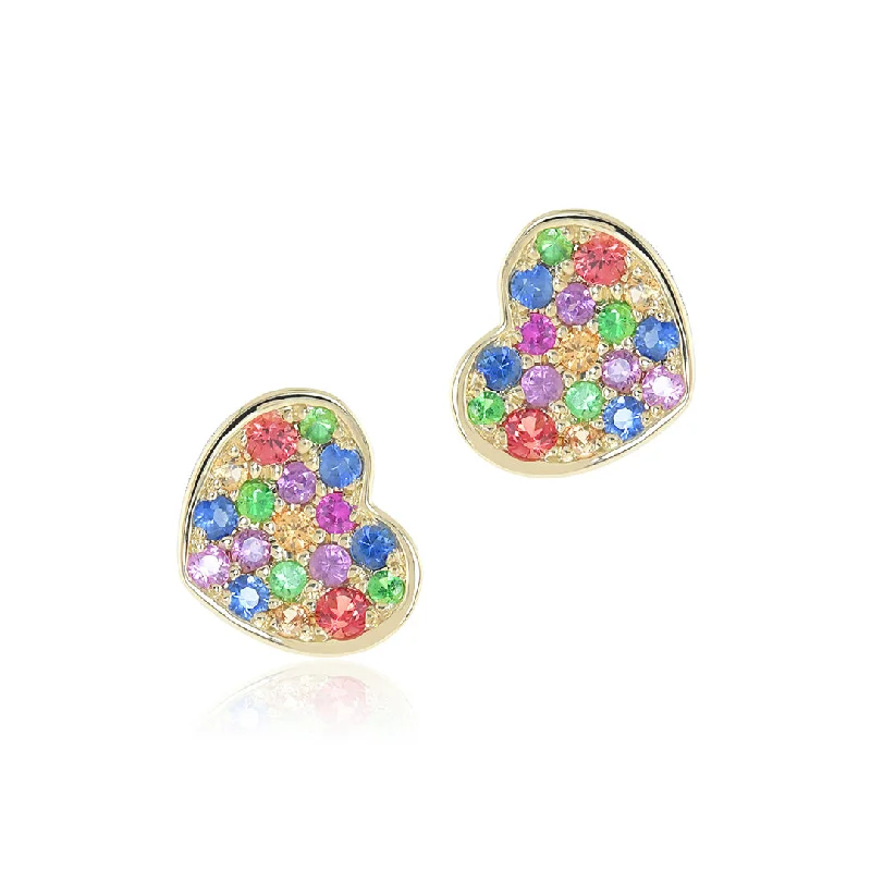 Rainbow Sapphire Heart Earrings