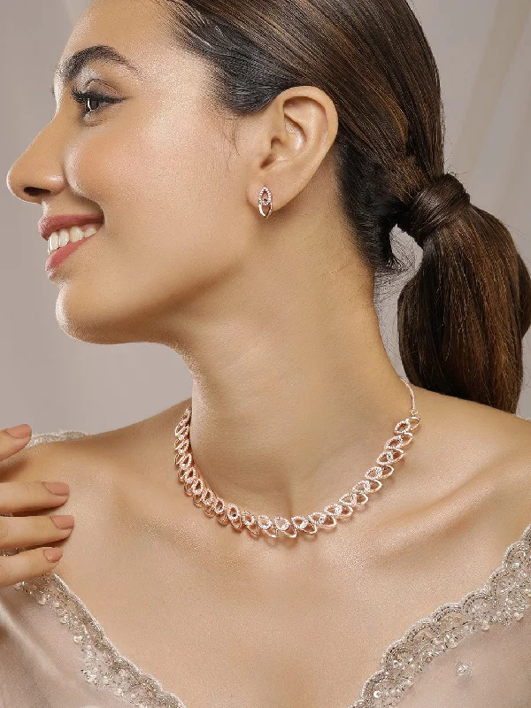 Rose Gold-Plated CZ-Studded Necklace Set