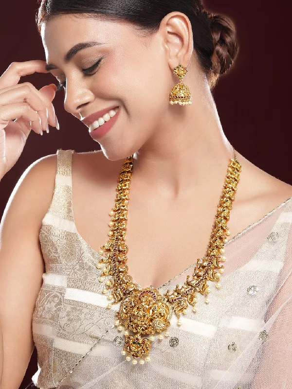 Rubans 22K Gold-Plated Cubic Zicronia Divin Lakshmi Temple Necklace Set