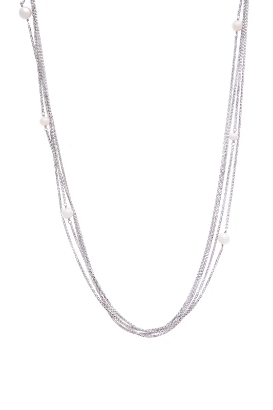 4 Row Pearl Chain Necklace