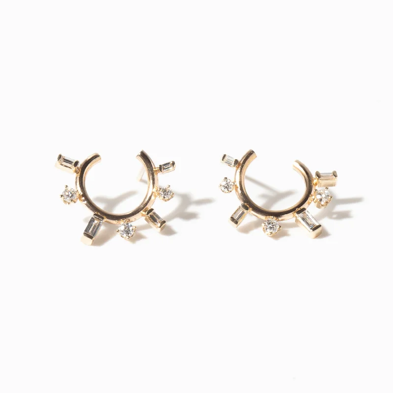 Baguette & Prong Diamond Front to Back Circle Hoops