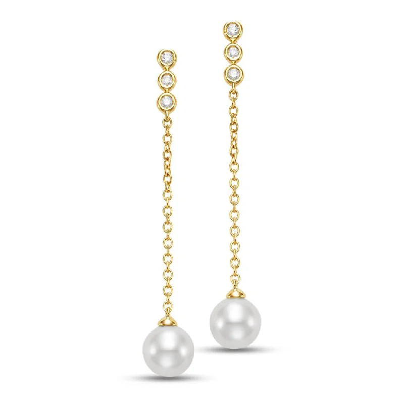 Triple Diamond & Pearl Drop Earrings