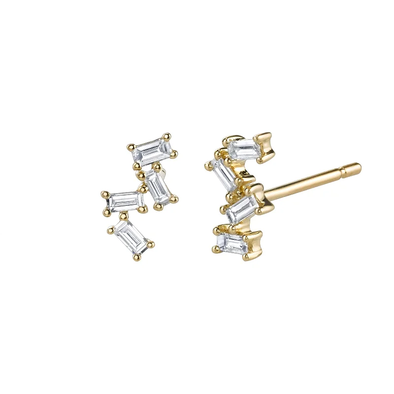 Baguette Diamond Stack Studs - Yellow Gold