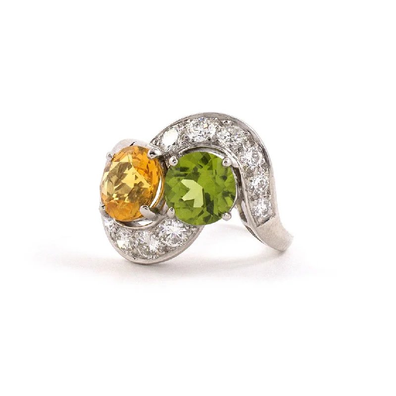 Yellow Beryl, Peridot & Diamond Bypass Ring