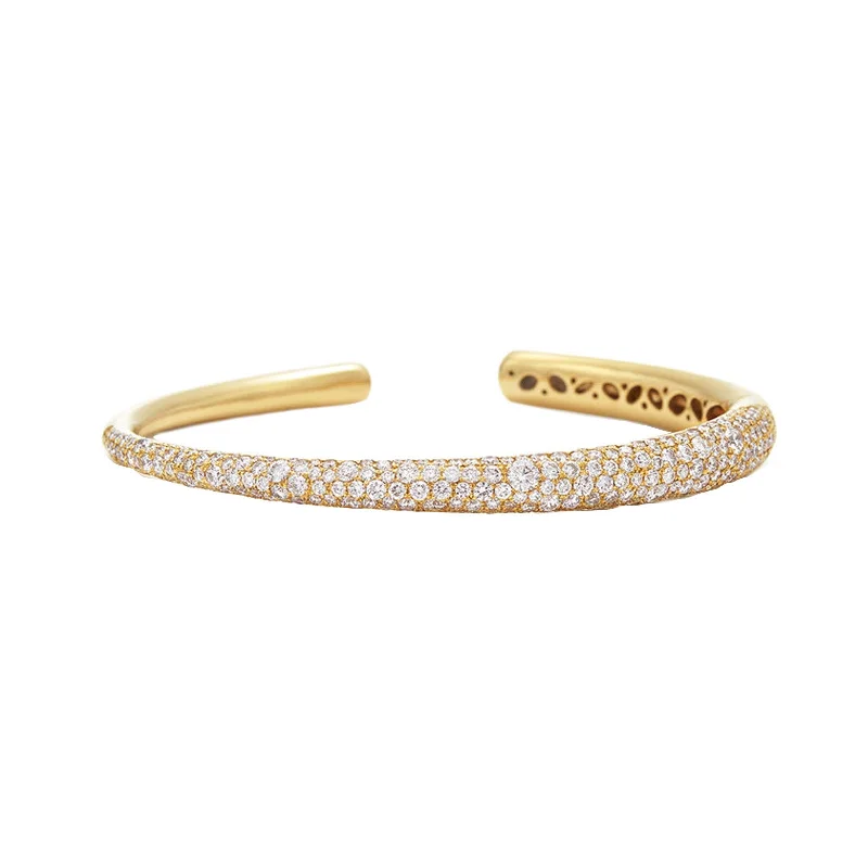 Cobblestone Cuff Bangle with Pavé Diamonds - Yellow Gold