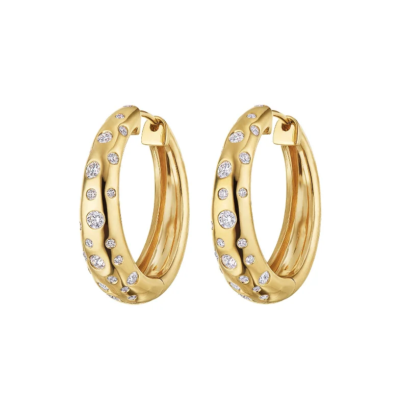 Cobblestone Hoop Earrings with Diamond Accents - Yellow Gold