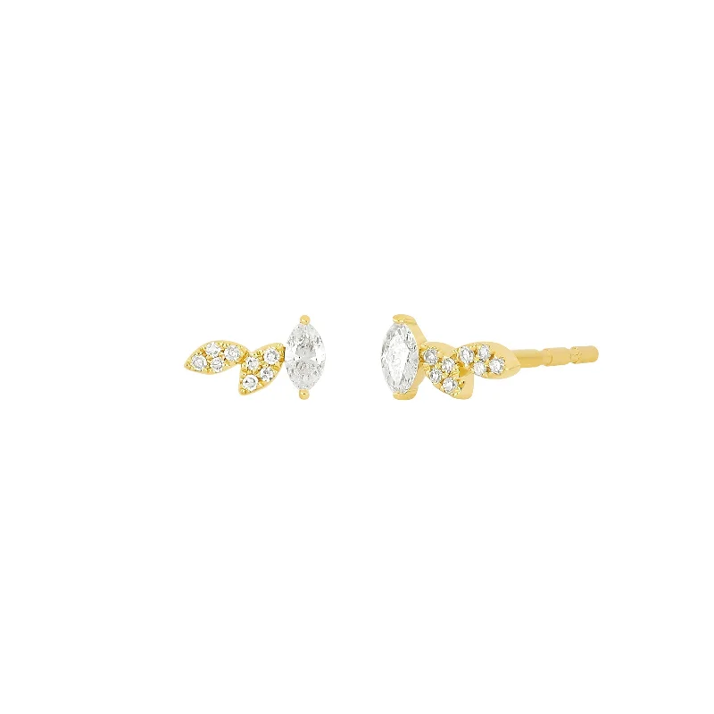 Triple Marquise Diamond Stud Earrings - Yellow Gold