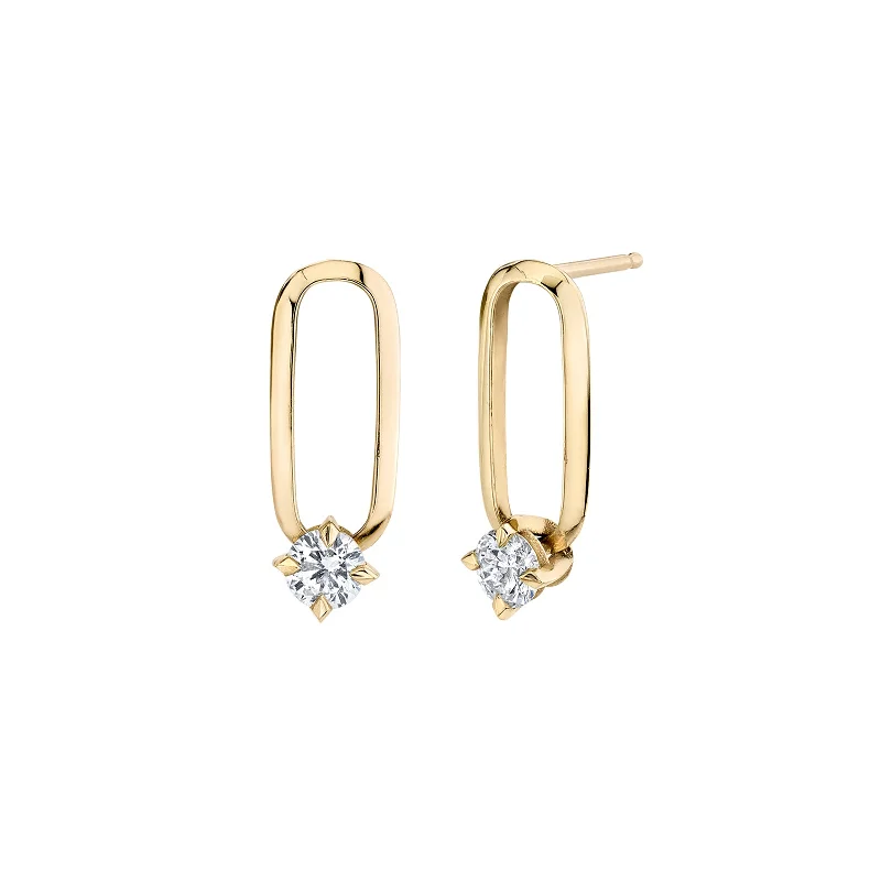 Knife Edge XL Diamond Link Earrings - Yellow Gold