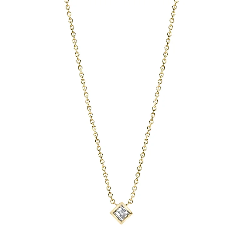 Solitaire Carre Diamond Bezel Necklace