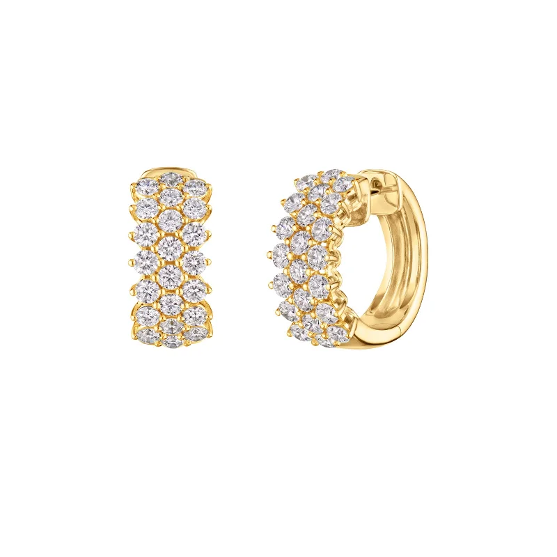 Lyric Three Row Diamond Huggies - Yellow Gold