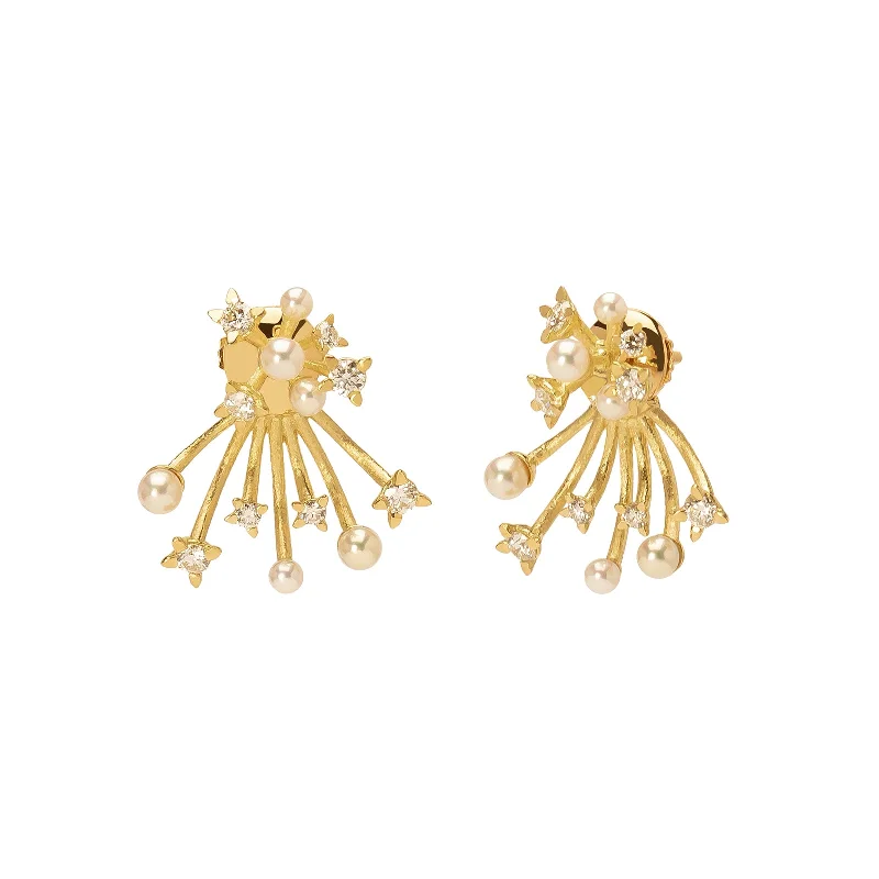 Hanabi Pearl & Diamond Spark Ear Jacket Studs