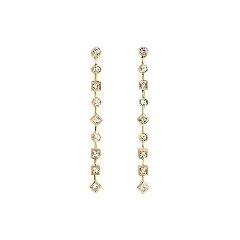 Mixed Long Tennis Style Diamond Earrings