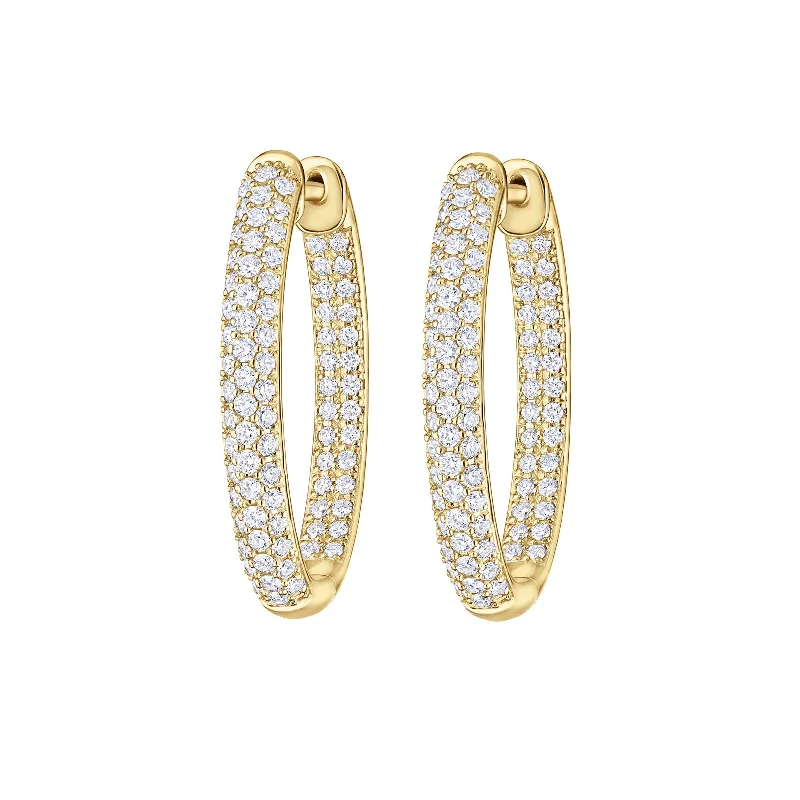 Petite Pave Oval Hoop Earrings - Yellow Gold