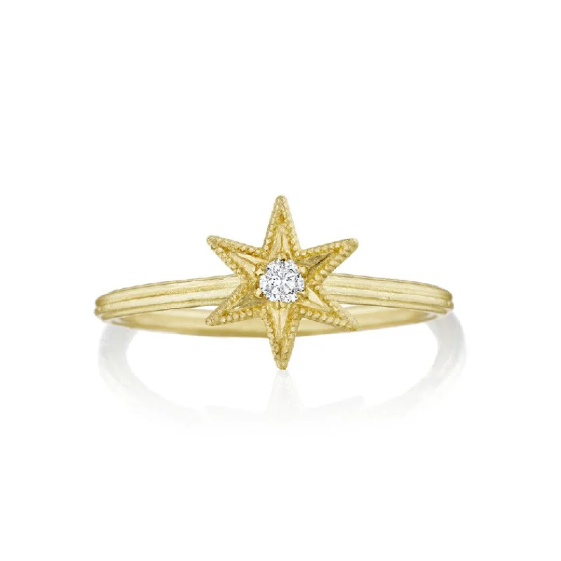 Six Point Star Ring with Diamond