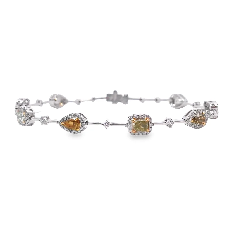 White/Yellow Gold Fancy Color Diamond Halo Bracelet