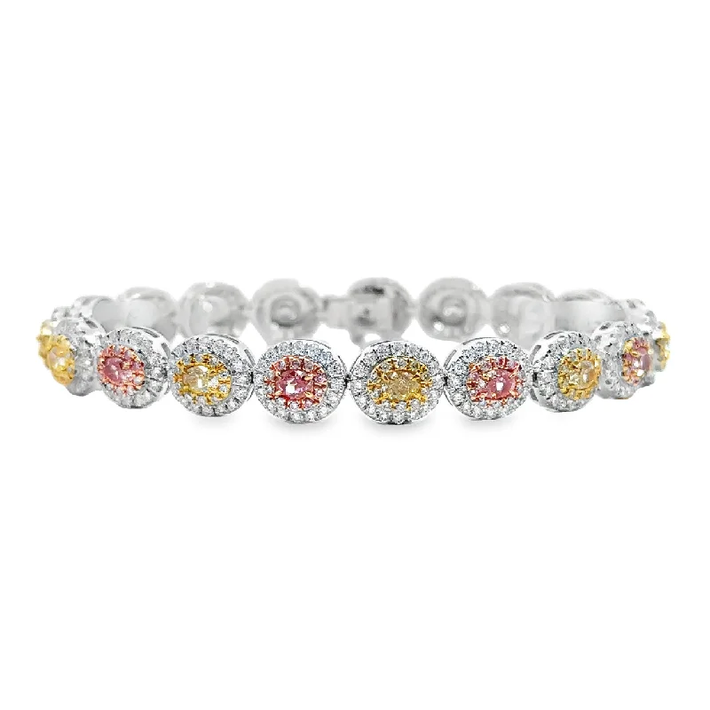 White Gold Fancy Pink and Yellow Diamond Fashion Bracelet