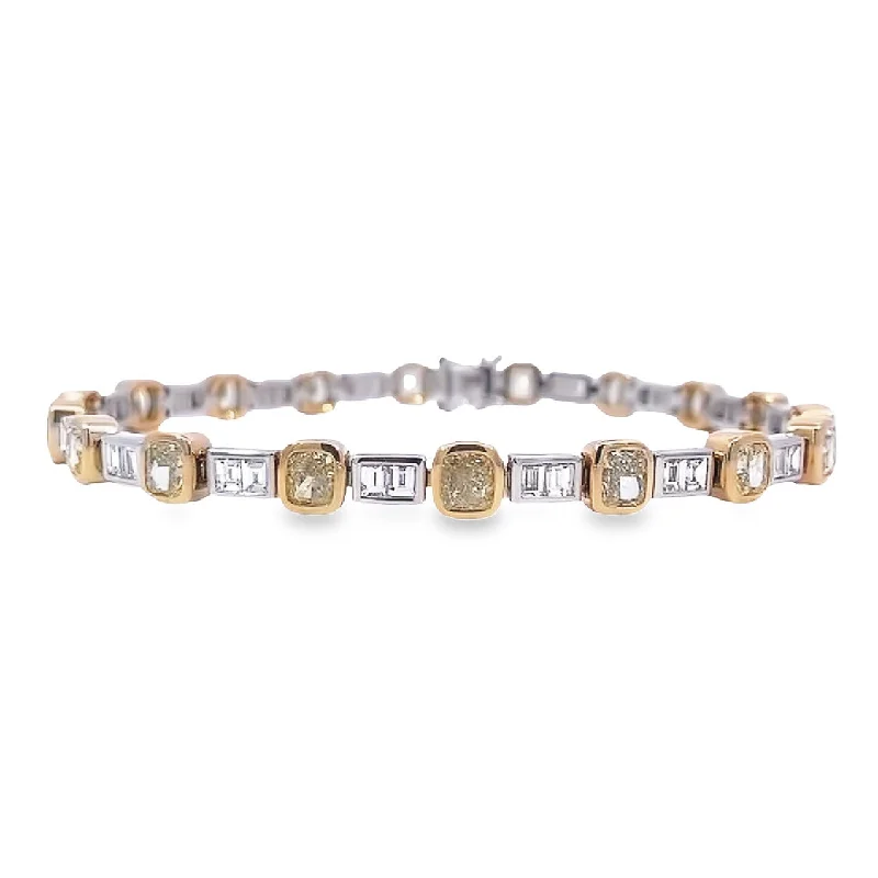 White/Yellow Gold Bezel Set Fancy Yellow Diamond Bracelet