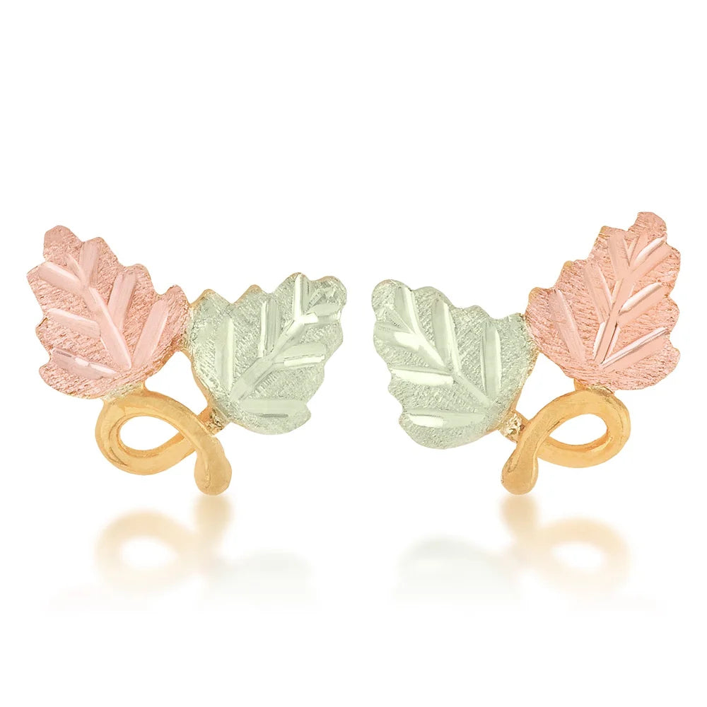 Black Hills Gold Pink & Green Leaf Earrings in 10K Yellow Gold